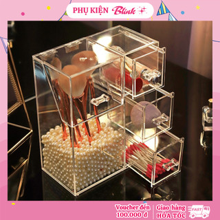 Hộp đựng đồ makeup, kệ đựng cọ trang điểm bông tẩy trang mỹ phẩm đa năng trong suốt tiện lợi để bàn - Blink Store