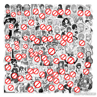 Set 100 Nhãn Dán Hình Ahegao Waifu Đen Trắng Hentai Ecchi Anime Girl Sticker Chống Thấm Nước Dán Mũ Bảo Hiểm, Laptop, Xe