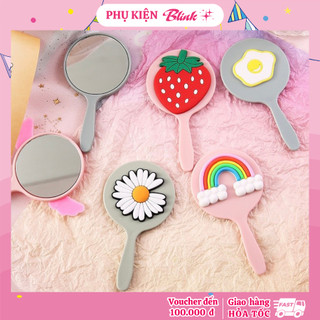 Gương mini cầm tay bỏ túi, gương soi trang điểm makeup hình tròn họa tiết hoạt hình dễ thương và tiện sử dụng
