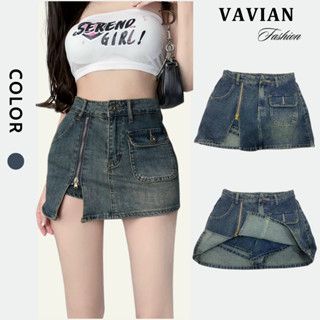 Chân váy jean ngắn thiết kế khóa kéo bên hông phối tui nắp, chân váy ngắn chất bò màu xanh Retro siêu cá tính