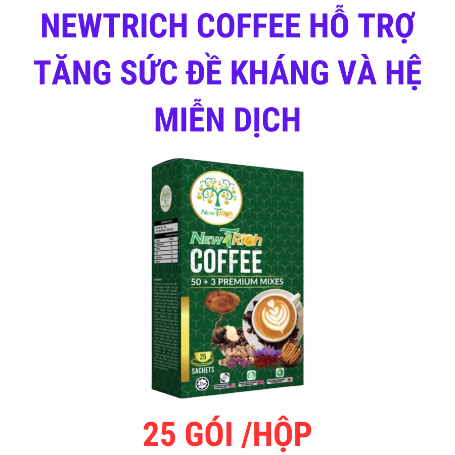 Coffee NewTrich chiết xuất nấm sữa hổ Malaysia - tăng cường hệ miễn dịch – 25 gói/hộp