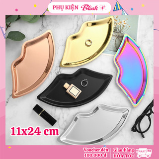 Khay đĩa spa inox hình môi, đựng trang sức, đĩa decor, khay đựng dụng cụ y tế tiêm filler phun xăm mạ vàng