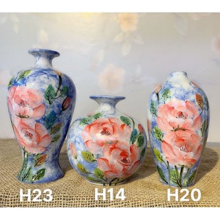 Bình hút tài lộc, combo 3 món mai bình - lọ hoa - hút lộcs mini vẽ tay chuẩn gốm sứ bát tràng, gốm plus