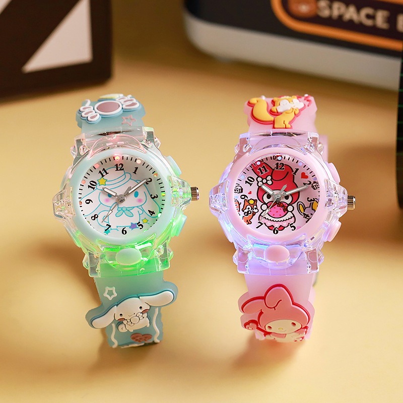 Đồng Hồ Phát Sáng LED Sanrio Kuromi Cinnamon Dây đeo 3D Dây đeo silicon Đồng hồ trẻ em