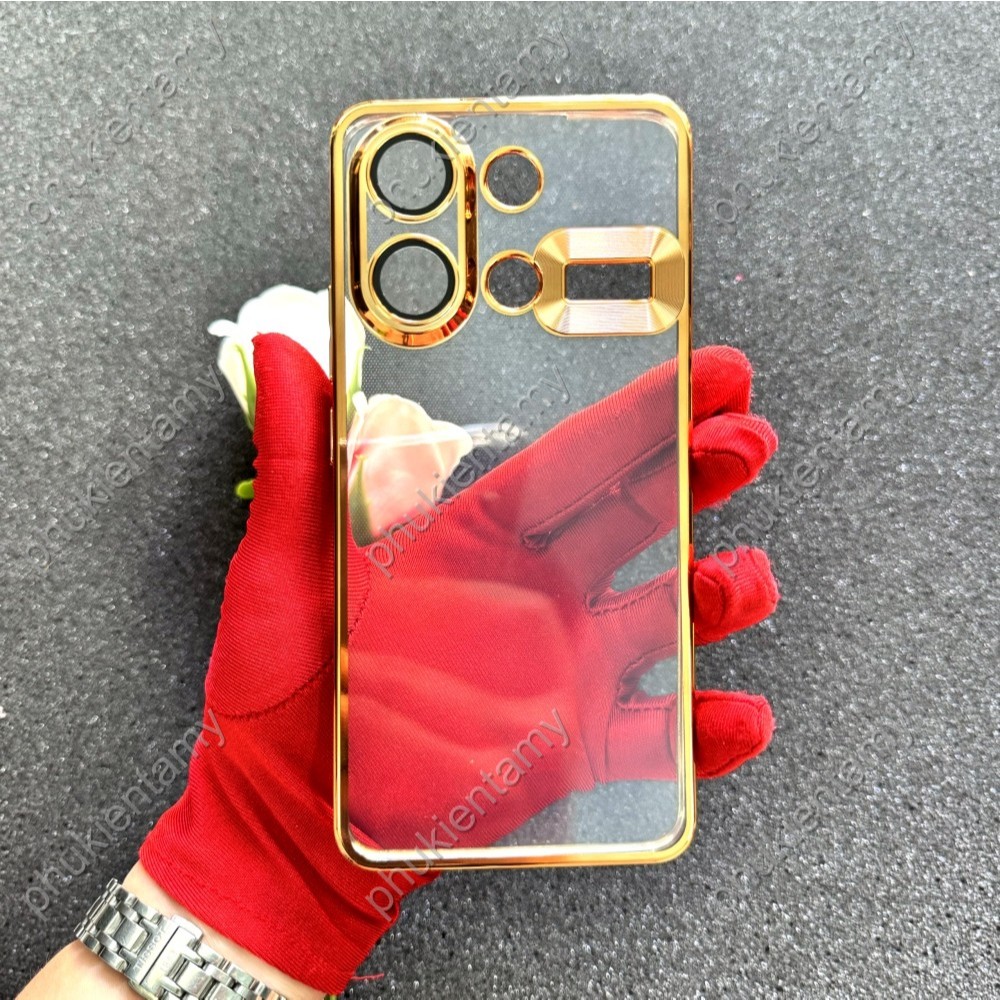 Ốp Lưng Xiaomi Redmi Note 13 4G Dẻo TPU Mềm Mại Viền Vuông Vàng Khuyết Logo Có Kính Bảo Vệ Camera