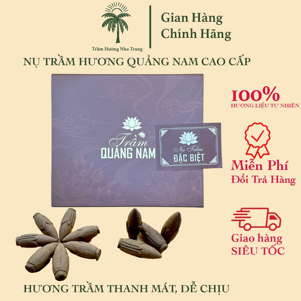 Trầm Hương Quảng Nam Hộp Giấy, Hộp 40 Nụ Trầm Hương Quảng Nam Cao Cấp Không Hoá Chất Dùng Thờ Cúng