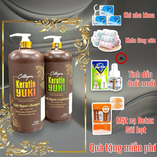 Cặp Dầu Gội Xả Collagen Keratin YUKI 2000ml | Giảm Rụng Tóc, Kích Mọc Tóc, Phục Hồi Tóc Hư Tổn | Hàng Chính Hãng