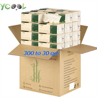 Thùng 30 gói khăn giấy ăn YCOOL được làm từ sợi tre tự nhiên 300 tờ 4 lớp