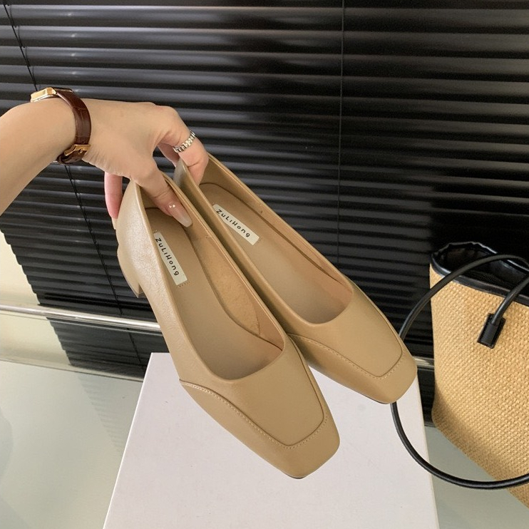 Giày cao gót 3p nữ da thật đế vuông mũi vuông thời trang công sở GUUEM SHOES  - GZL102