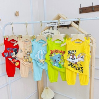  Bộ áo 3 lỗ quần alibaba vải thun lạnh Minkey loại 1 hình in dễ thương cho bé trai bé gái 