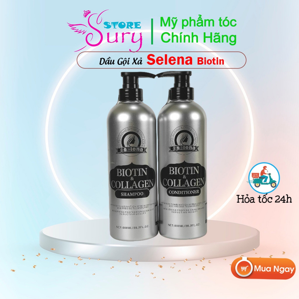 Cặp Dầu Gội Xả Biotin Collagen Selena _ Giảm Rụng Tóc,Phục Hồi Tóc Khô Xơ, Hư Tổn Hàng Chính Hãng _ 