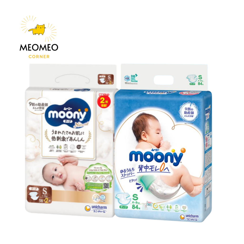 Bỉm / tã dán / quần Moony Natural cho bé đủ size NB62 / S58 / M46 / L36 / XL32 Moony Trắng / Moony X