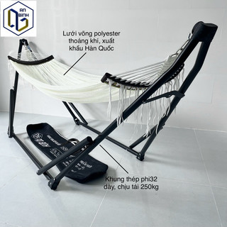 Võng xếp an bình, bộ võng xếp phi32 sơn tĩnh điện đen nhám sang trọng, chịu tải 250kg, lưới võng polyester cao cấp