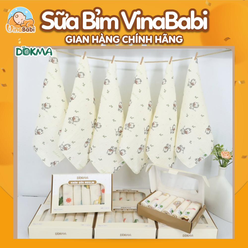 Khăn sữa Dokma Muslin - Dokma sợi tre 30x30cm (hộp 6 chiếc) hàng chính hãng