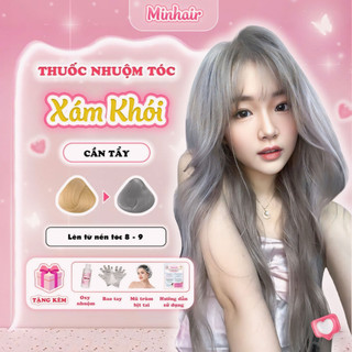 Thuốc nhuộm tóc, thuốc nhuộm tóc Xám Khói MIN.HAIR, tặng kèm oxy trợ dưỡng và bao tay