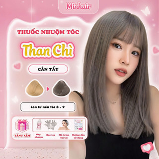 Thuốc nhuộm tóc màu Than Chì, tặng kèm oxi trợ dưỡng và bao tay Minhair