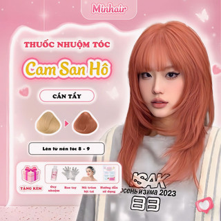 Thuốc nhuộm tóc, Thuốc nhuộm tóc Cam San Hô, MIN.HAIR, tặng kèm oxy trợ dưỡng và bao tay