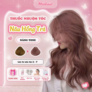 Thuốc nhuộm tóc nâu, thuốc nhuộm tóc Nâu Hồng Trà, MINHAIR, tặng kèm oxy trợ dưỡng và bao tay