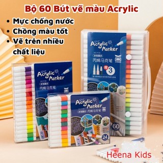 Hộp 60 Bút Màu Nước Acrylic Marker Cao Cấp FREE SHIP Bút Màu Vẽ Tươi Sáng, Bút Đẹp Không Lem Màu