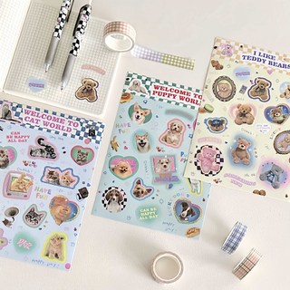 Sticker Tem Seal Hình Dán Puppy Cat Bear Trang Trí Sổ Giấy Quà Tặng Học Sinh