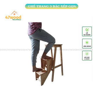 Ghế thắp nhang 3 bậc, gỗ cao su cực chắc chắn và cứng cáp - ghế thang 3 bậc xếp gọn