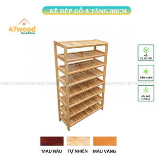 Kệ để giày dép kích thước 8 tầng rộng 80cm gỗ cao su - Gía để giày dép 47wood
