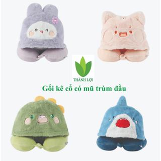 Gối kê cổ, gối chữ u có mũ trùm đầu nhồi bông