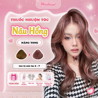 Thuốc nhuộm tóc, thuốc nhuộm tóc Nâu Hồng MIN.HAIR, tặng kèm oxy trợ dưỡng và bao tay