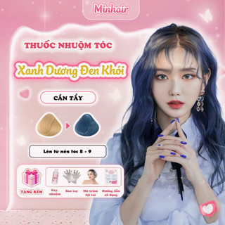 Thuốc nhuộm tóc Xanh, thuốc nhuộm tóc Xanh Dương Đen Khói MIN.HAIR,tặng kèm oxy trợ dưỡng và bao tay
