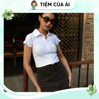 🌸 Áo croptop dây kéo hai chiều - Áo khoá kéo 2 đầu thun gân 🌸