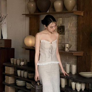 Áo 2 Dây hở trễ vai ôm body phong cách tiểu thư bánh bèo vải linen tưng cao cấp Libra Top MA297