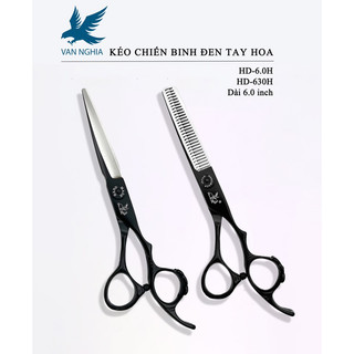 Kéo cắt tóc chiến binh chính hãng size 6.0 màu đen bảo hành 6 tháng
