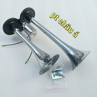 Còi hơi 2 loa. còi hơi hai loa inox trắng mạ crom dùng cho xe có bình hơi ( xe có hơi mới dùng được)