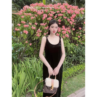  Váy suông nhung mềm IVY DESIGN, Đầm bigsize nhung buộc dây cao cấp