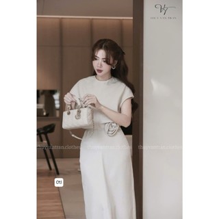Váy cổ tròn tay hến chiết eo đính hoa lớn chân ốm bồng sang chảnh thanh lịch cho các nàng đi chơi - Thời Trang Bảo Trang