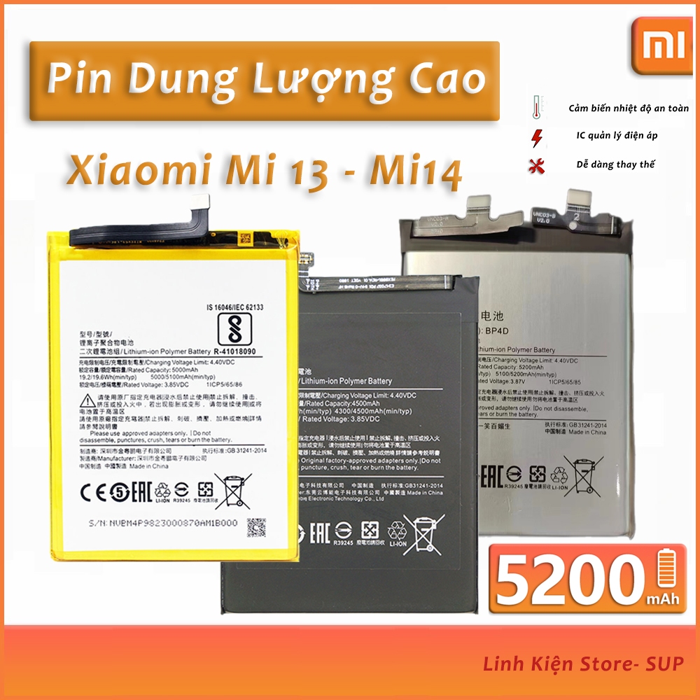 Pin Xiaomi dung lượng cao Mi11 / Mi12 / Mi13 / Mi14 / Mi13 Pro / Mi14 Pro 5200mah 5100mah thay thế hãng pin Jinpeng