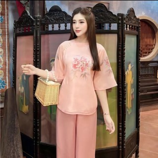 Pháp phục đi chùa, Bộ lam đi chùa chất liệu Voan Tơ in nhiệt Cao Cấp mềm mát