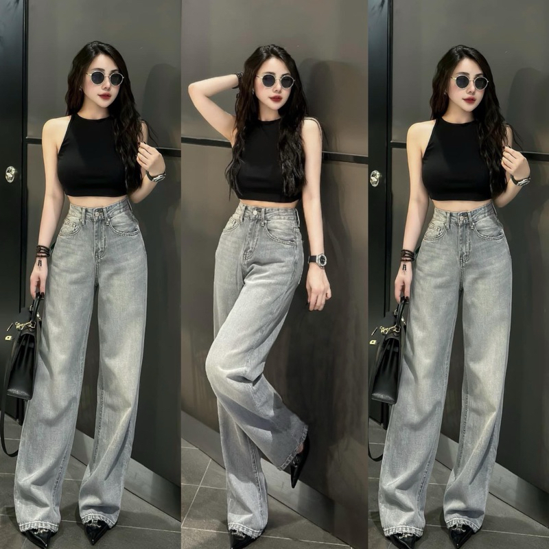 HHCHOU- Quần Jeans Suông Trơn Màu Bạc Mới Chất Jeans Vải Qc mềm H3456