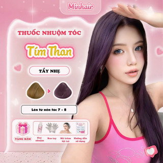 Thuốc nhuộm tóc màu Tím Than, Cần tẩy, Kèm Oxy Trợ Nhuộm, Trùm Tóc, Bịt Tai và Bao Tay MIN.HAIR