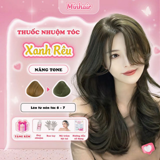 Thuốc nhuộm tóc Xanh, thuốc nhuộm tóc Xanh Rêu tặng kèm oxy trợ dưỡng và bao tay, MIN.HAIR