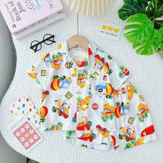 Bộ lanh pyjama tay ngắn quần đùi cho bé chất lanh hai da thoáng mát thấm hút mồ hôi mềm mịn