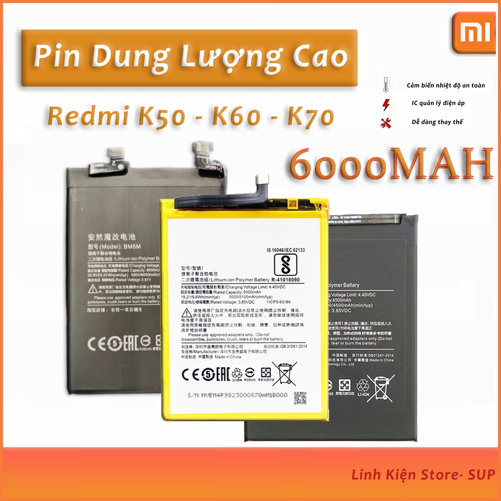 Pin Xiaomi Redmi dung lượng cao K50 / K60 / K50 Pro / K60 Pro 6000mah 5500mah thay thế hãng pin Jinpeng