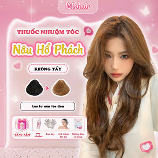 Thuốc nhuộm tóc Nâu, thuốc nhuộm tóc Nâu Hổ Phách tặng kèm oxy trợ dưỡng và bao tay, MIN.HAIR