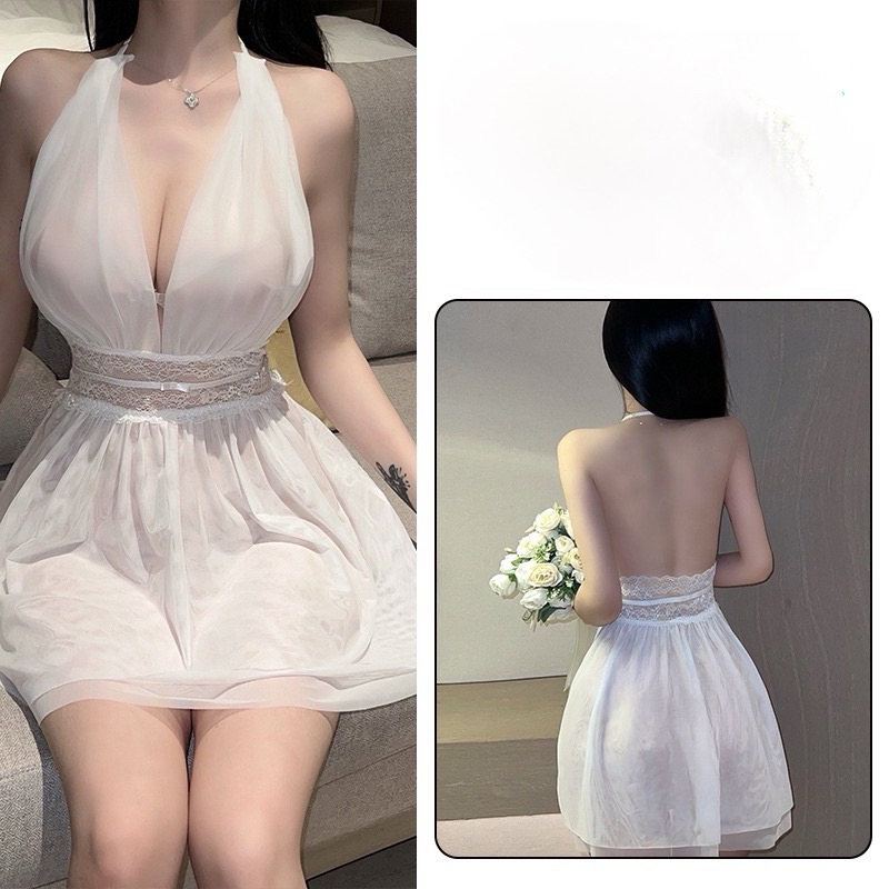 Váy ngủ voan A114 kiểu dáng cổ yếm gợi cảm tặng kèm quần chip | BigBuy360 - bigbuy360.vn