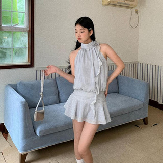 Đầm ngắn cổ yếm 3 lỗ có lót quần bảo hộ chiết eo đi cưới dự tiệc tùng sexy sự kiện event party quẩy