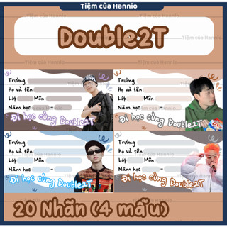 Bộ 20 Nhãn vở in hình Double2T, kích thước 7.4x4.2cm