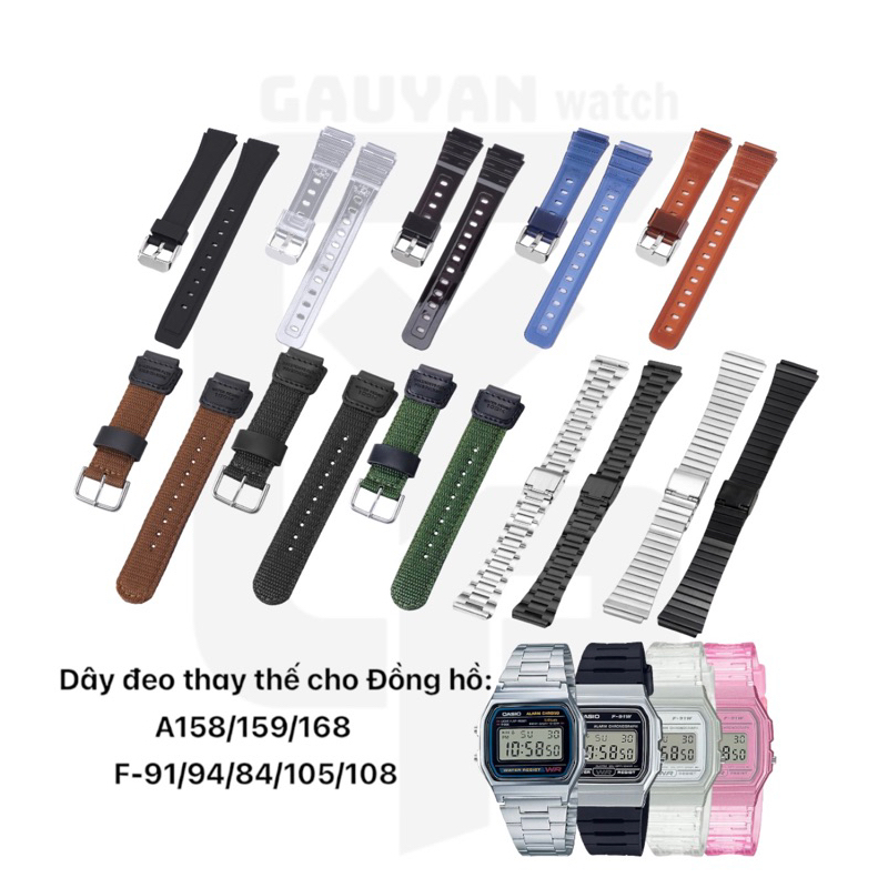 Dây đeo thay thế cho đồng hồ Casio F-91/A158/A168 và các model cùng size tương thích khác