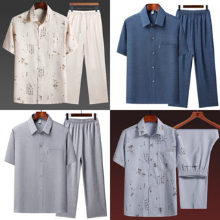 Bộ đũi nhẹ mát cho ông cho bố, Đồ bộ trung niên nam cổ bẻ áo ngắn tay quần dài , Phong cách thanh lịch sang trọng