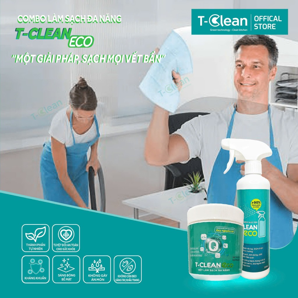 Combo làm sạch đa năng T-Clean : Xịt làm sạch nhà tắm + bột làm sạch đa năng