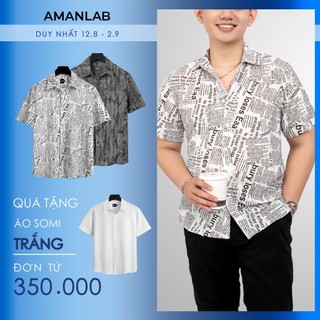Áo sơ mi nam ngắn tay, chất vải cotton wax rách tưa chỉ, họa tiết nổ bật Paper AMANLAB